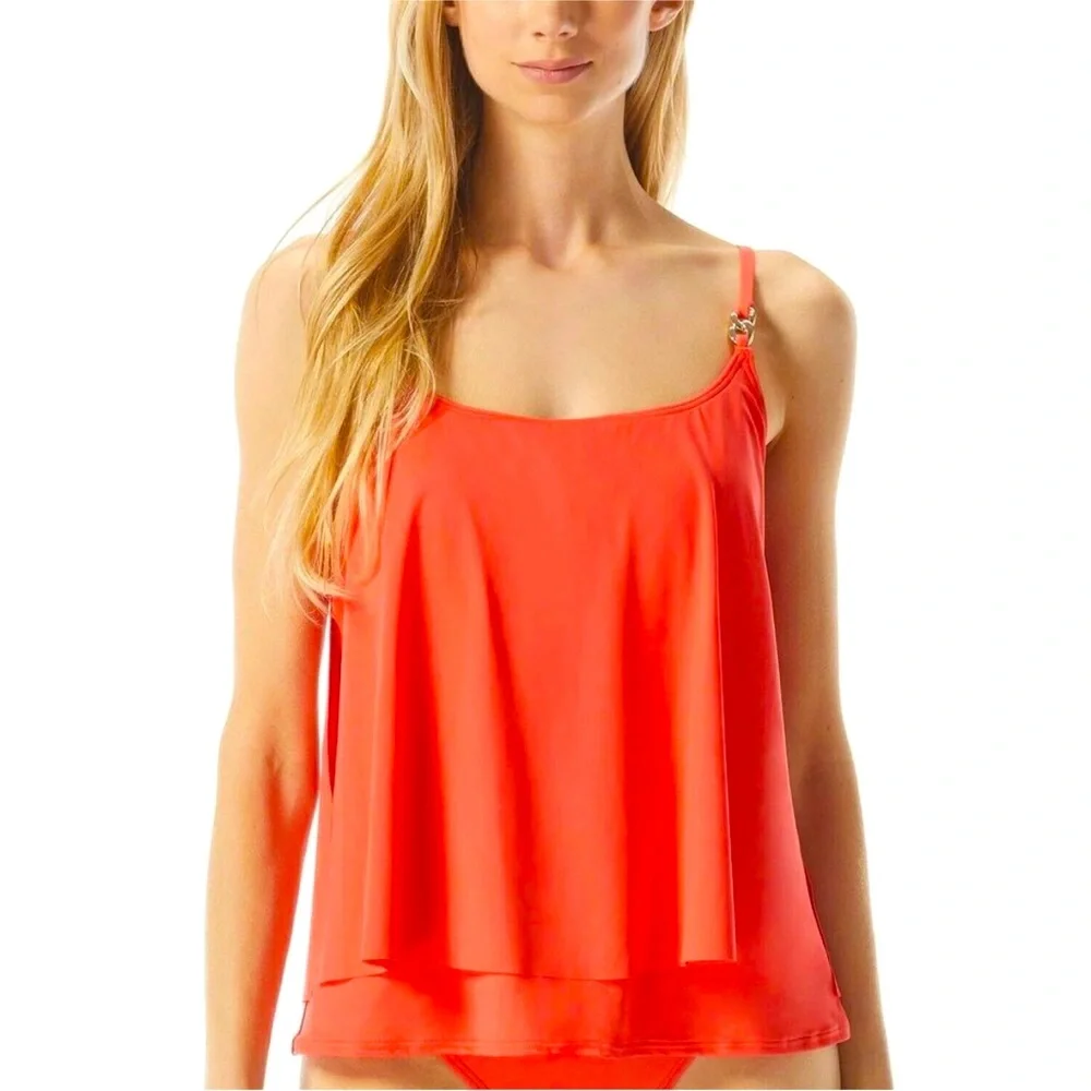 Michael‎ Kors Terracotta Orange Tiered Swimwear Tankini Set Bathing Suit Size XS